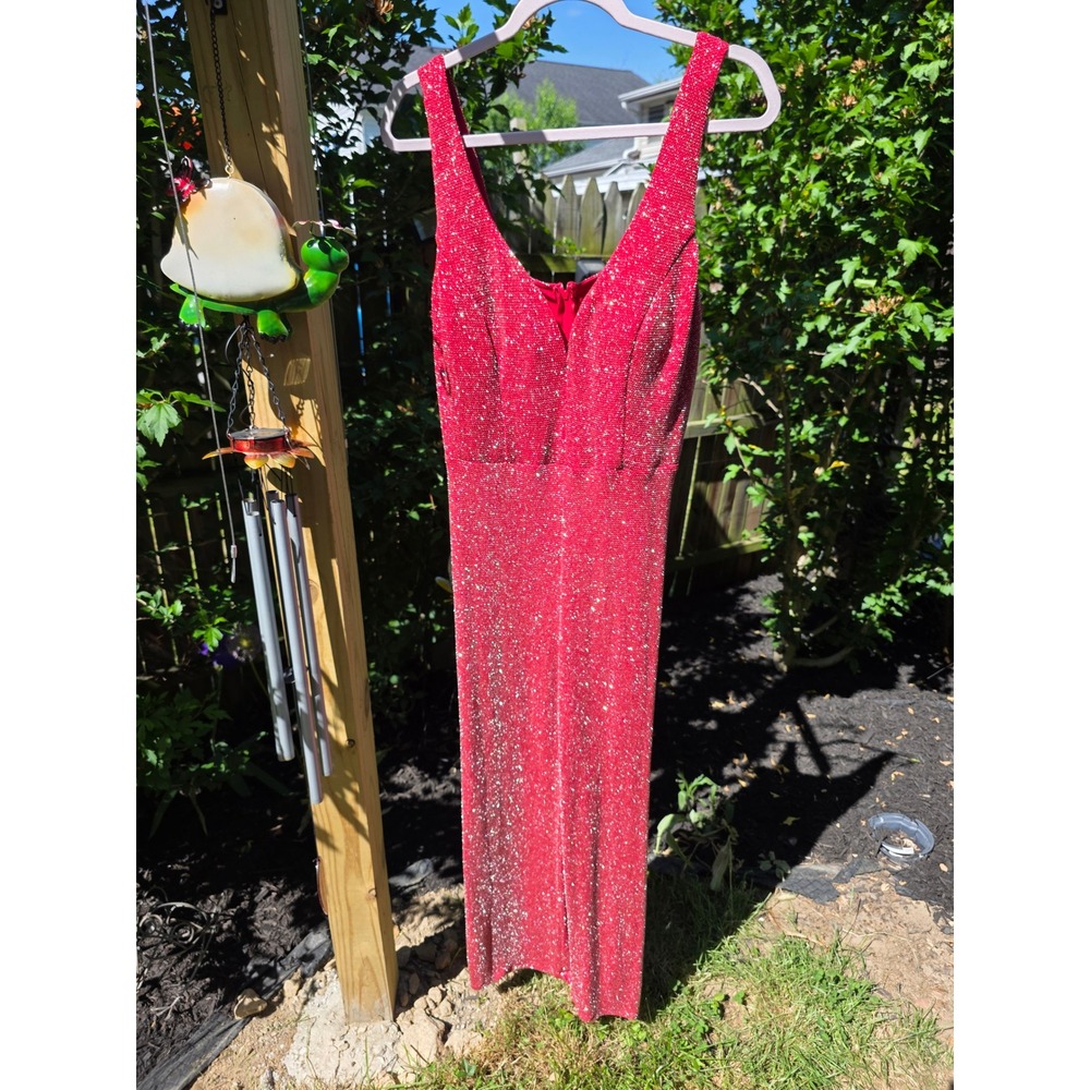 Crystal Doll Red Glitter Wide Leg Jumpsuit XL Sleeveless Formal Prom Evening